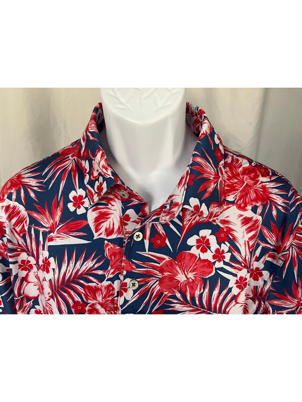 Chubbies Men's Red White Blue Floral Hawaiian Polo Performance Polo Shirt L